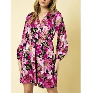 Gilli Women's Black Fuchsia Floral Falling For You Mini Dress Size L